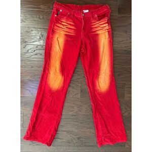 Watch LA Vintage 90’s Y2K Flame Red Yellow Corduroy Flare Jeans size 13 14